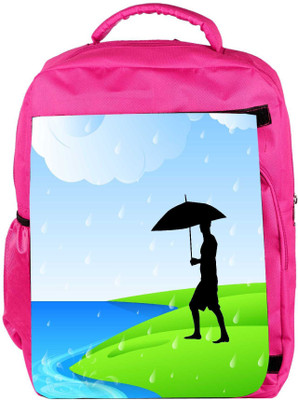 

Snoogg Eco Friendly Canvas Abstract Rainy Season Background With Silhouette Of A Man Holding Umbrella Backpack Rucksack School Travel Unisex Casual Canvas Bag Bookbag Satchel 5 L Backpack(Pink)