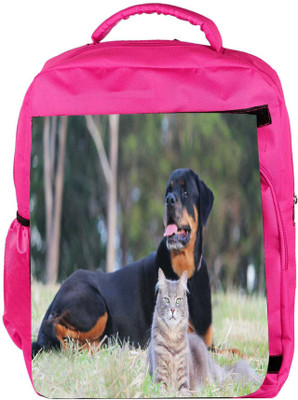 

Snoogg Eco Friendly Canvas Dag And Cat Designer Backpack Rucksack School Travel Unisex Casual Canvas Bag Bookbag Satchel 5 L Backpack(Pink)