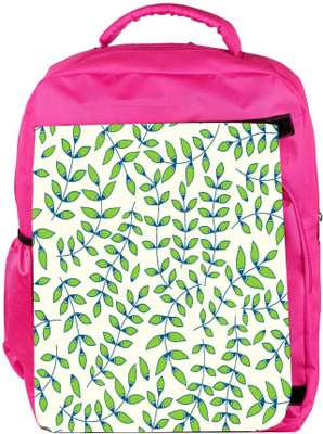 

Snoogg Eco Friendly Canvas Green Small Leaves Designer Backpack Rucksack School Travel Unisex Casual Canvas Bag Bookbag Satchel 5 L Backpack(Pink)