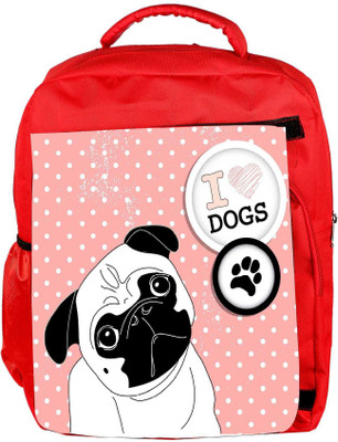 

Snoogg Eco Friendly Canvas I Love Pugs Cute Little Pug On Polka Dot Background Backpack Rucksack School Travel Unisex Casual Canvas Bag Bookbag Satchel 5 L Backpack(Red)
