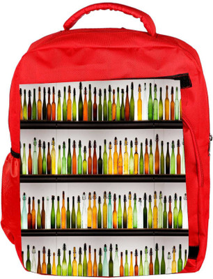 

Snoogg Eco Friendly Canvas Shelf Of Bottles Designer Backpack Rucksack School Travel Unisex Casual Canvas Bag Bookbag Satchel 5 L Backpack(Red)