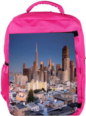 

Snoogg Eco Friendly Canvas Colorful Buildings Designer Backpack Rucksack School Travel Unisex Casual Canvas Bag Bookbag Satchel 5 L Backpack(Pink)