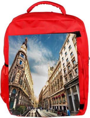 

Snoogg Eco Friendly Canvas Angled Building Designer Backpack Rucksack School Travel Unisex Casual Canvas Bag Bookbag Satchel 5 L Backpack(Red)