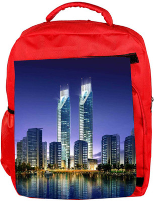 

Snoogg Eco Friendly Canvas Skyscrapers In The Bay 2696 Backpack Rucksack School Travel Unisex Casual Canvas Bag Bookbag Satchel 5 L Backpack(Red)