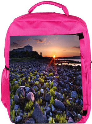 

Snoogg Eco Friendly Canvas Sunset On The Rocky Shore Designer Backpack Rucksack School Travel Unisex Casual Canvas Bag Bookbag Satchel 5 L Backpack(Pink)