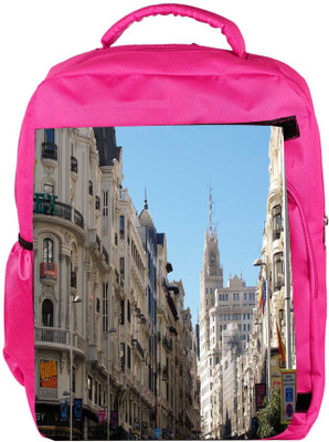

Snoogg Eco Friendly Canvas White Buildings Designer Backpack Rucksack School Travel Unisex Casual Canvas Bag Bookbag Satchel 5 L Backpack(Pink)