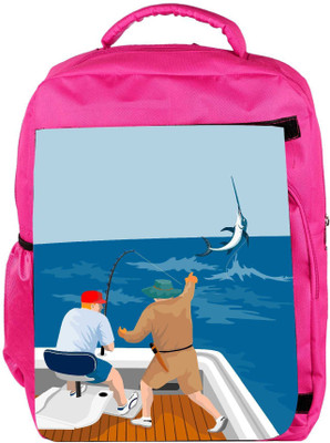 

Snoogg Eco Friendly Canvas Blue Marlin Fish Jumping Retro Backpack Rucksack School Travel Unisex Casual Canvas Bag Bookbag Satchel 5 L Backpack(Pink)