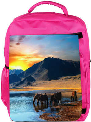 

Snoogg Eco Friendly Canvas Horse Drinking Water Designer Backpack Rucksack School Travel Unisex Casual Canvas Bag Bookbag Satchel 5 L Backpack(Pink)