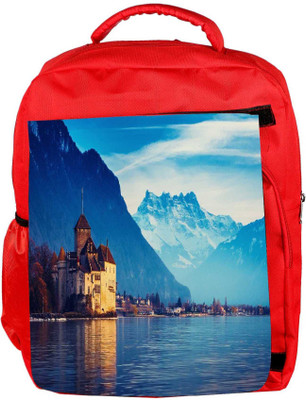 

Snoogg Eco Friendly Canvas Lake Side House Designer Backpack Rucksack School Travel Unisex Casual Canvas Bag Bookbag Satchel 5 L Backpack(Red)