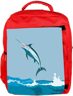 

Snoogg Eco Friendly Canvas Blue Marlin Fish Jumping Retro Backpack Rucksack School Travel Unisex Casual Canvas Bag Bookbag Satchel 5 L Backpack(Red)