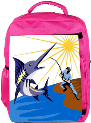 

Snoogg Eco Friendly Canvas Blue Marlin Fish Jumping Retro Backpack Rucksack School Travel Unisex Casual Canvas Bag Bookbag Satchel 5 L Backpack(Pink)