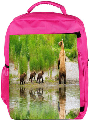 

Snoogg Eco Friendly Canvas Bear With Its Babies Designer Backpack Rucksack School Travel Unisex Casual Canvas Bag Bookbag Satchel 5 L Backpack(Pink)