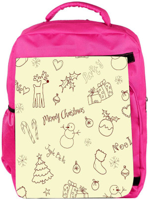 

Snoogg Eco Friendly Canvas Merry Christmas Cream Pattern Designer Backpack Rucksack School Travel Unisex Casual Canvas Bag Bookbag Satchel 5 L Backpack(Pink)