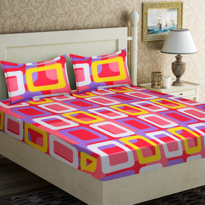 IWS 104 TC Cotton Double Printed Bedsheet(Pack of 1, Multicolor)
