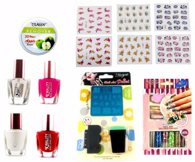 

Iris 7 Premium Quality Nail Accessories Decorative Combo for Girls/Women (Nail paints, Decorative kit, Stamp plate, Vibrant Stickers, Top Coat, Remover pads) -Easy to use(Set of 6)