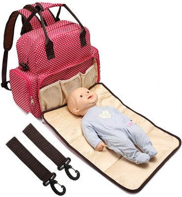 

Babymoon Multi Function 5 in 1 Waterproof 5 in 1 Polka Dotes Premium High Quality Waterproof Backpack Nappy Bag / Diaper Bag / Mother Bag(Pink)