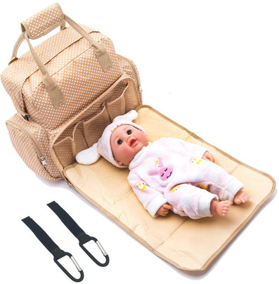 

Babymoon Multi Function 5 in 1 Waterproof 5 in 1 Polka Dotes Premium High Quality Waterproof Backpack Nappy Bag / Diaper Bag / Mother Bag(Beige)