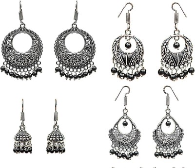 Muccasacra Combo of Four Trendy Antique Oxidized Silver Pearl Alloy, Sterling Silver Drops & Danglers, Jhumki Earring