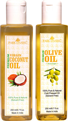 

Park Daniel Virgin Coconut oil and Olive Oil - Pure and Natural Combo pack of 2 bottles of 200 ml(400 ml)(400 ml)