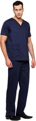 

Meded 100% cotton,V-Neck Top and Drawstring Cargo Pant, Comfort Fit (Large/40, Navy Blue) Shirt, Pant Hospital Scrub(Blue L)