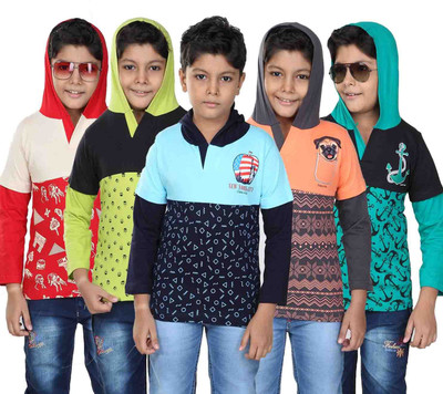 Meril Boys & Girls Animal Print Cotton T Shirt(Red, Pack of 5) Flipkart