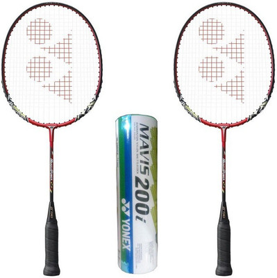 

Yonex Combo of Three, Two 'Muscle Power 2 Jr' Badminton Racquet and One Box 'Mavis 200i' Shuttle Cock (Pack of 6) Badminton Kit