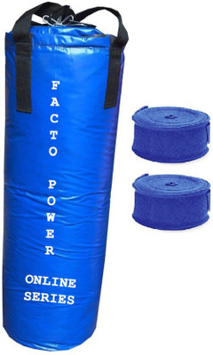 

FACTO POWER ONLINE SERIES 2.0 FEET LONG, PU MATERIAL, BLUE COLOR, UNFILLED WITH HANGING STRAPS, 9 FEET LONG BLACK COLOR HAND WRAPS Hanging Bag(2.0, 24 kg)