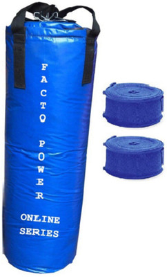 

FACTO POWER ONLINE SERIES 8.0 FEET LONG, PU MATERIAL,BLUE COLOR, UNFILLED WITH HANGING STRAPS, 9 FEET LONG BLUE COLOR HAND WRAPS Boxing Kit