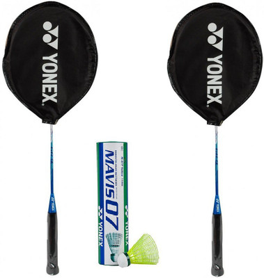 

Yonex Combo of Three, Two 'GR Alpha' Badminton Racquet and One Box 'Mavis 07' Shuttle cock (Pack of 6) (Color On Availability)- Badminton Kit
