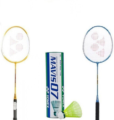 

Yonex Combo of Three, Two 'GR 303' Badminton Racquet and One Box of 'Mavis 07' Shuttle cock (Pack of 6) (Color On Availability)- Badminton Kit