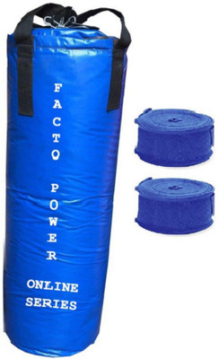 

FACTO POWER ONLINE SERIES 7.5 FEET LONG, PU MATERIAL,BLUE COLOR, UNFILLED WITH HANGING STRAPS, 9 FEET LONG BLUE COLOR HAND WRAPS Boxing Kit