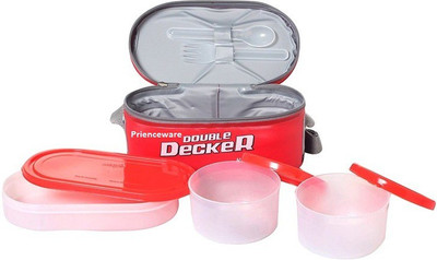 

Princeware Lunch Box 3 Pcs Assorted Double Decker 3 Containers Lunch Box(600 ml), Red
