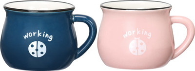 

NestRoots Working Pink & Blue Coffees - Set of 2 Ceramic Mug(150 ml, Pack of 2), Blue;pink
