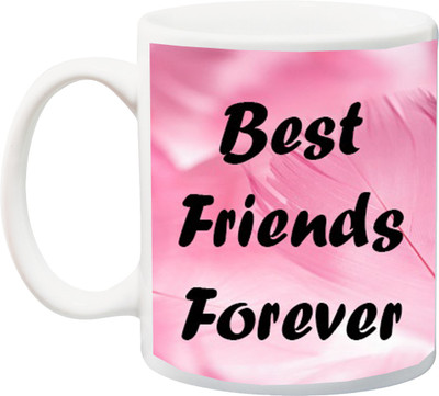 

Stylotrendz Best friends forever beautiful pink feather print coffee Ceramic Mug(325 ml), White