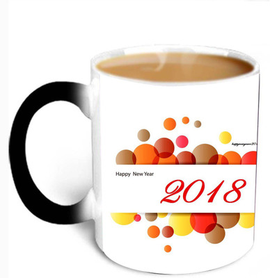 

Santa Heat Sensitive Magic colour changing HAPPY NEW YEAR 2018 Ceramic Mug(350 ml), Black