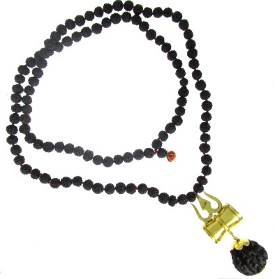 SHIVOHAM 5 Mukhi Rudraksha Mala with Shiv Trishul & Damru Pendant Brass Necklace