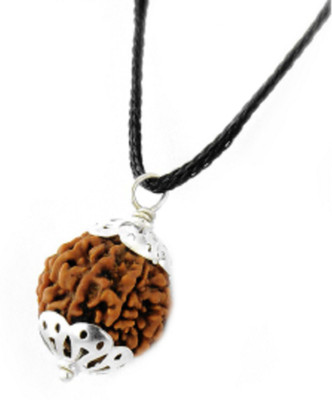 SHIVOHAM Five Mukhi Rudraksha Silver Cap Pendant With Black Silk Dori Nickel Locket