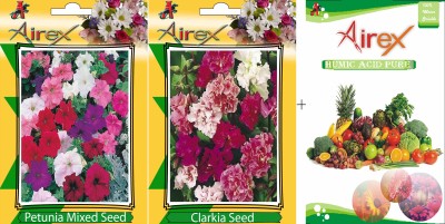 Airex Petunia Mixed and Clarkia Flower seeds + Humic Acid Fertilizer (For Growth of All Plant and Better Responce) 15 gm Humic Acid + 20 Seeds Per Packet Seed(20 per packet)