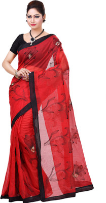 Jai Bholenath Fashions Embroidered Fashion Net Saree(Red) Flipkart
