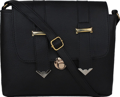 SARA Women Casual Black PU Sling Bag