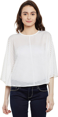 Miss Chase Casual Flared Sleeve Striped Women White Top