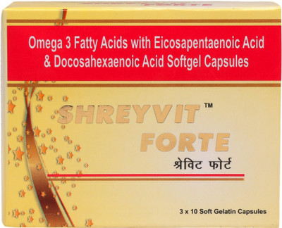 

Shrey's Shreyvit Forte Omega 3, Fish Oil, 1000 mg, EPA 325 mg, DHA 175 mg - 30 Softgel Capsules(30 No)