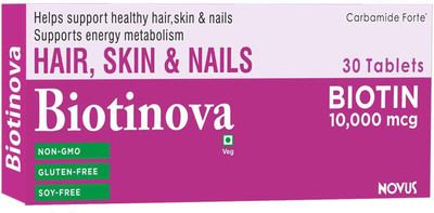 

Carbamide Forte Biotin 10000 mcg (High Potency) per Veg Tablet - Supports Hair Growth, Glowing Skin and Strong Nails | Biotinova (30Tablets)(30 No)