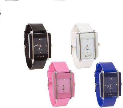 PMAX Square GLORY White-Black-Blue-Pink Multi color Combo Pack Of - 4 Watch  - For Women   Watches  (PMAX)