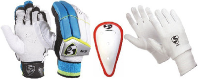 

SG Combo of Three, One Pair 'Elite' (Lightweight) Batting Gloves - Youth (Right Handed) , one 'Litevate' Abdominal Guard And One Pair 'Club' Inner Gloves (Color On Availability)- Cricket Kit