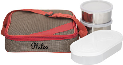 

Philco Metro Red-Brown-2 Steel Container:1 Plastic Chapati tray 2 Containers Lunch Box(750 ml), Multicolor