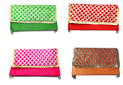 

suvasana Women Evening/Party Red Silk Clutch