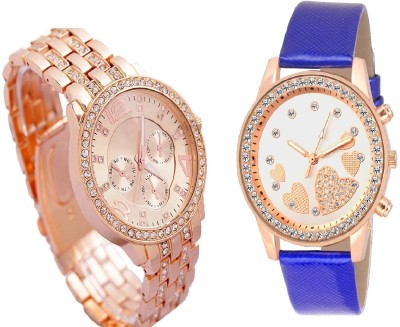 COSMIC Rhinestone Studded Analog ROSE GOLD Dial artificial chronograph with QUEEN OF HEARTSSOOMS SL-0068 BLUE STRAP SUPER BEAUTIFUL LADIES DIAMOND STUDDED ladies party wear Watch  - For Women   Watches  (COSMIC)