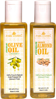 PARK DANIEL Premium Extra Light Olive Oil and Sweet Almond oil Combo of 2 No.100 ml Bottles(200 ml)