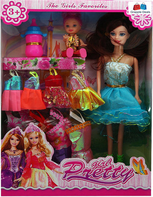 

GRAPPLE DEALS Fashion Stylish Girl Doll With Little Baby Doll And So Many Dresses For Both For Kids.(Multicolor)